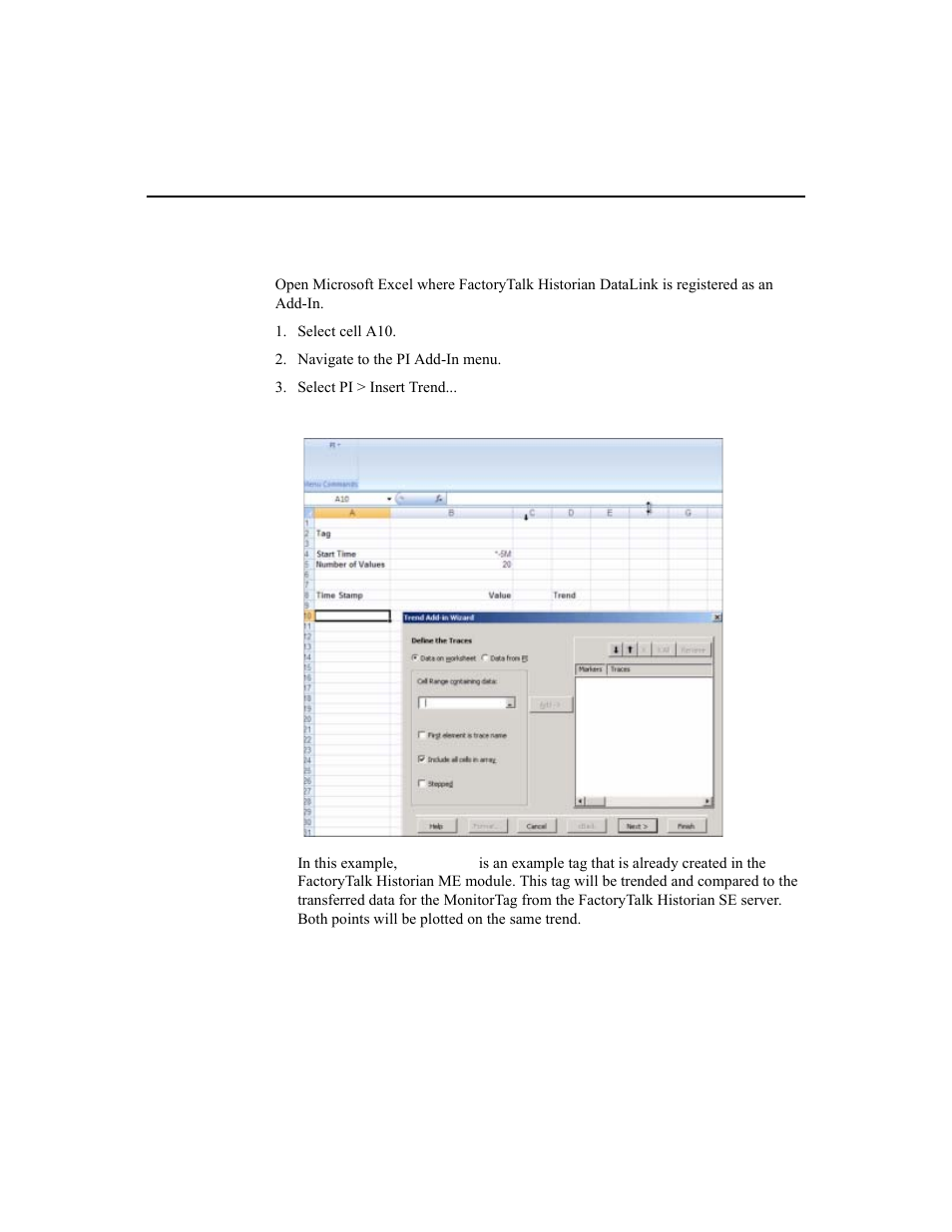 Using excel as an add-in: example scenario | Rockwell Automation 1756-HIST2G Historian ME 2.1  User Manual | Page 231 / 320