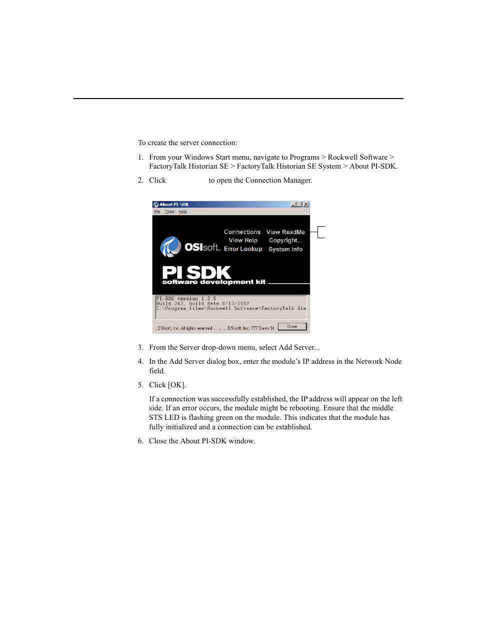 Creating the server connection | Rockwell Automation 1756-HIST2G Historian ME 2.1  User Manual | Page 239 / 320