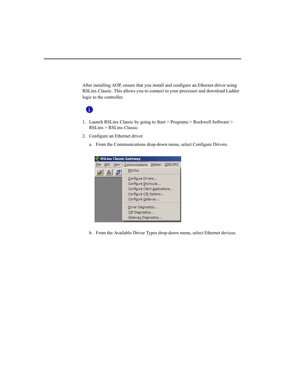 Setting up an ethernet driver | Rockwell Automation 1756-HIST2G Historian ME 2.1  User Manual | Page 257 / 320