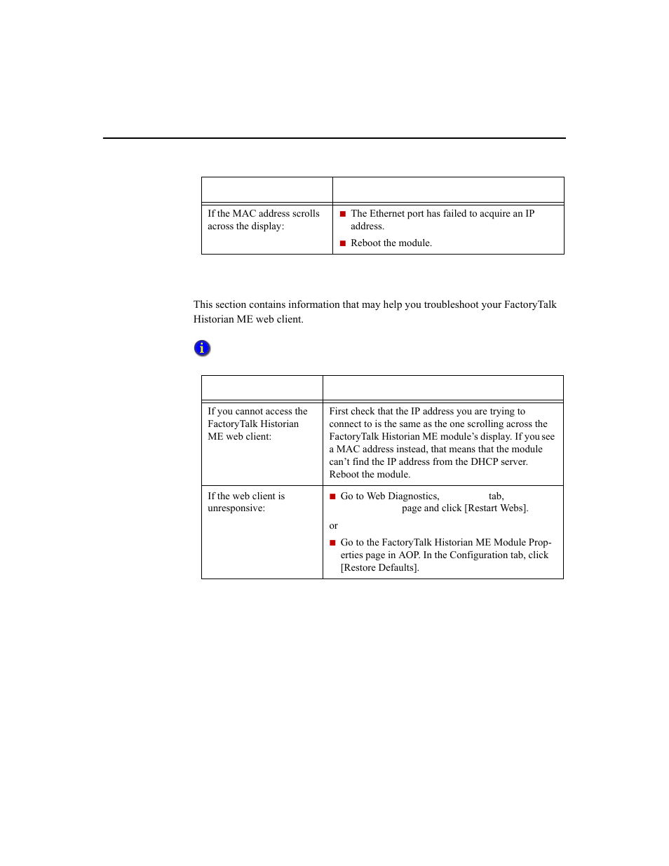 Web client issues | Rockwell Automation 1756-HIST2G Historian ME 2.1  User Manual | Page 287 / 320