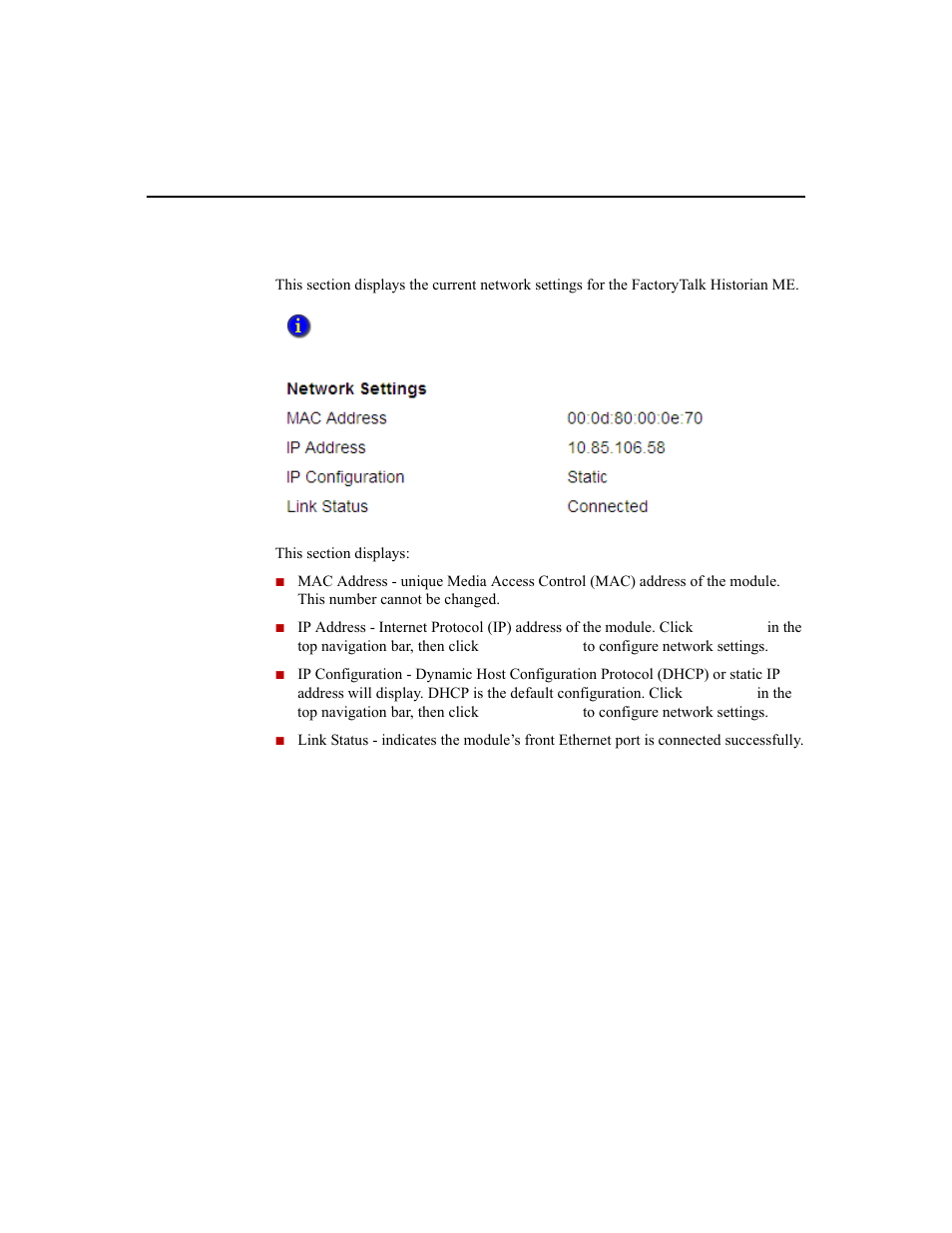 Network settings | Rockwell Automation 1756-HIST2G Historian ME 2.1  User Manual | Page 48 / 320