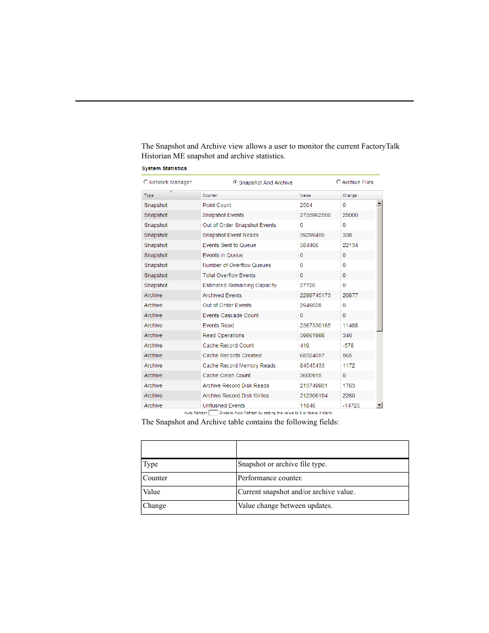 Snapshot and archive statistics | Rockwell Automation 1756-HIST2G Historian ME 2.1  User Manual | Page 56 / 320