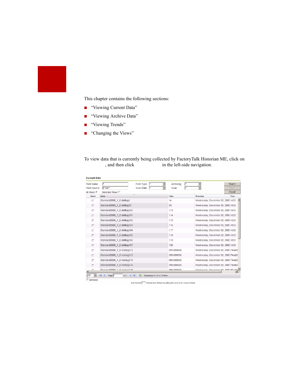 Viewing data, Viewing current data, 4 • viewing data | Rockwell Automation 1756-HIST2G Historian ME 2.1  User Manual | Page 61 / 320