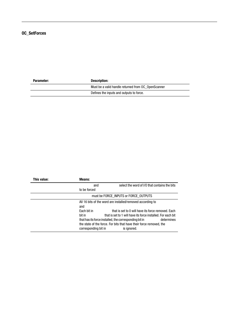 Oc_setforces -64 | Rockwell Automation 1747-PCINT API Software for 1746 I/O User Manual | Page 118 / 155