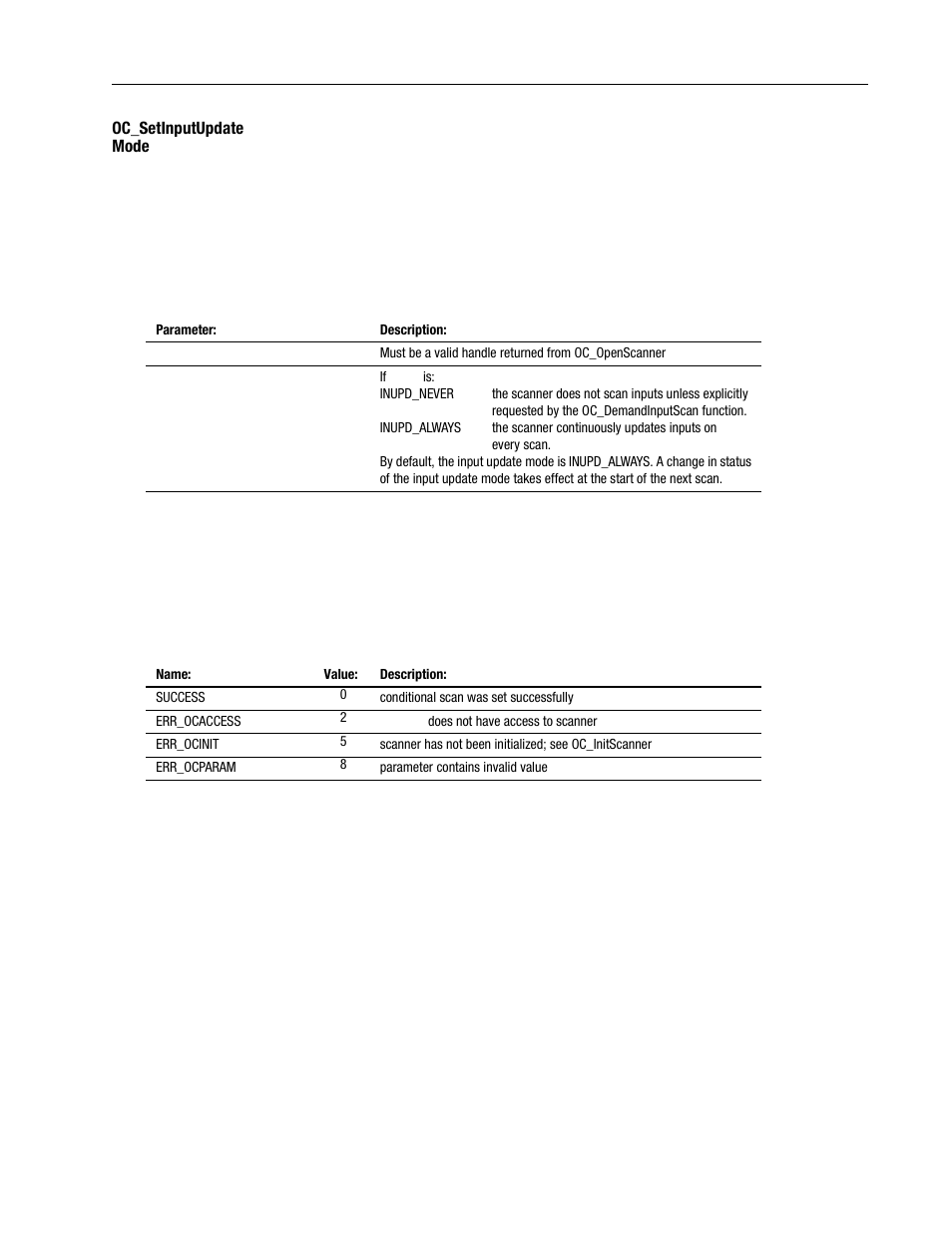 Oc_setinputupdate, Mode -67 | Rockwell Automation 1747-PCINT API Software for 1746 I/O User Manual | Page 121 / 155