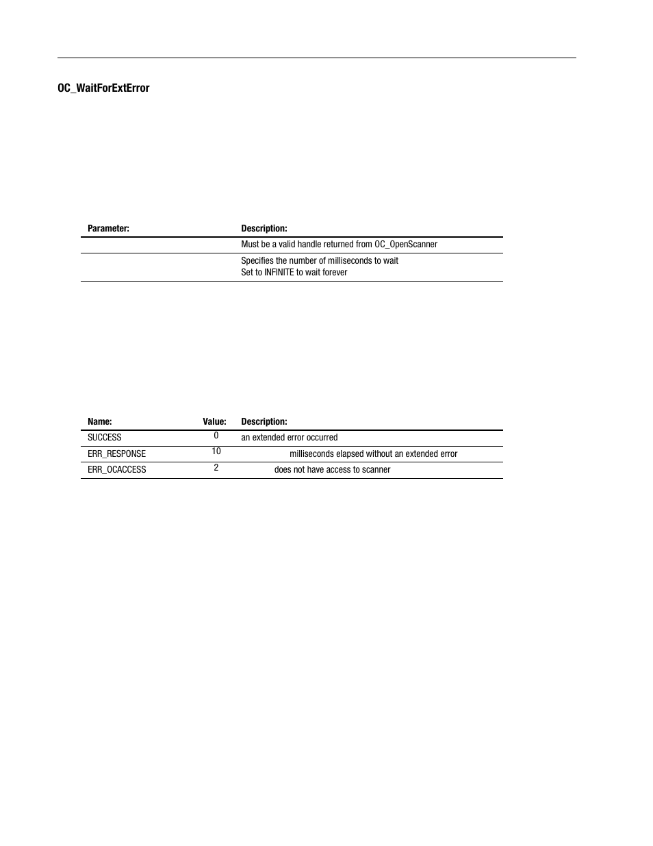 Oc_waitforexterror -84 | Rockwell Automation 1747-PCINT API Software for 1746 I/O User Manual | Page 138 / 155