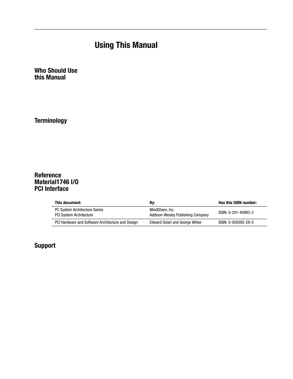 Using this manual, Preface, Who should use this manual | Terminology, Reference material1746 i/o pci interface, Support | Rockwell Automation 1747-PCINT API Software for 1746 I/O User Manual | Page 3 / 155