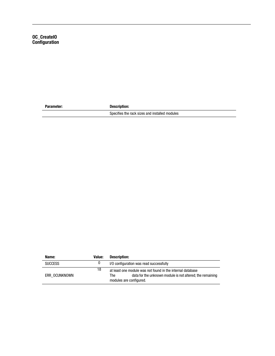 Oc_createio, Configuration -7 | Rockwell Automation 1747-PCINT API Software for 1746 I/O User Manual | Page 61 / 155