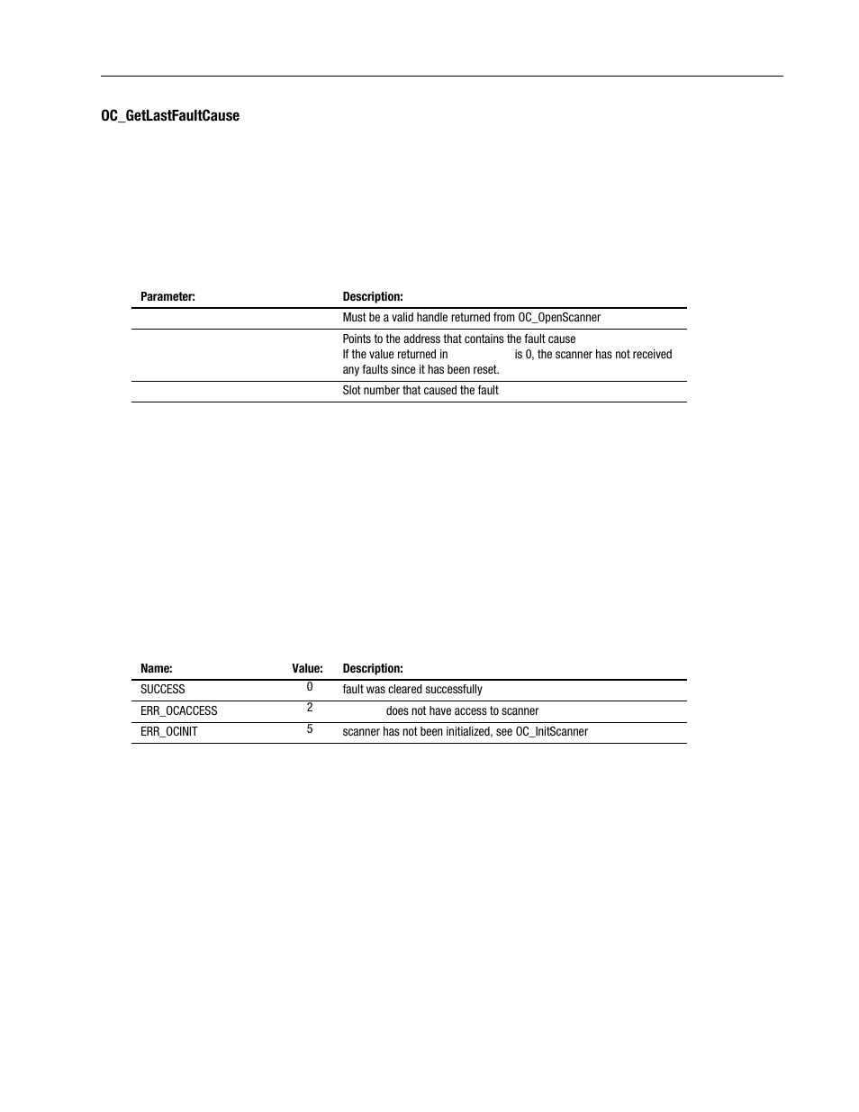 Oc_getlastfaultcause -29 | Rockwell Automation 1747-PCINT API Software for 1746 I/O User Manual | Page 83 / 155