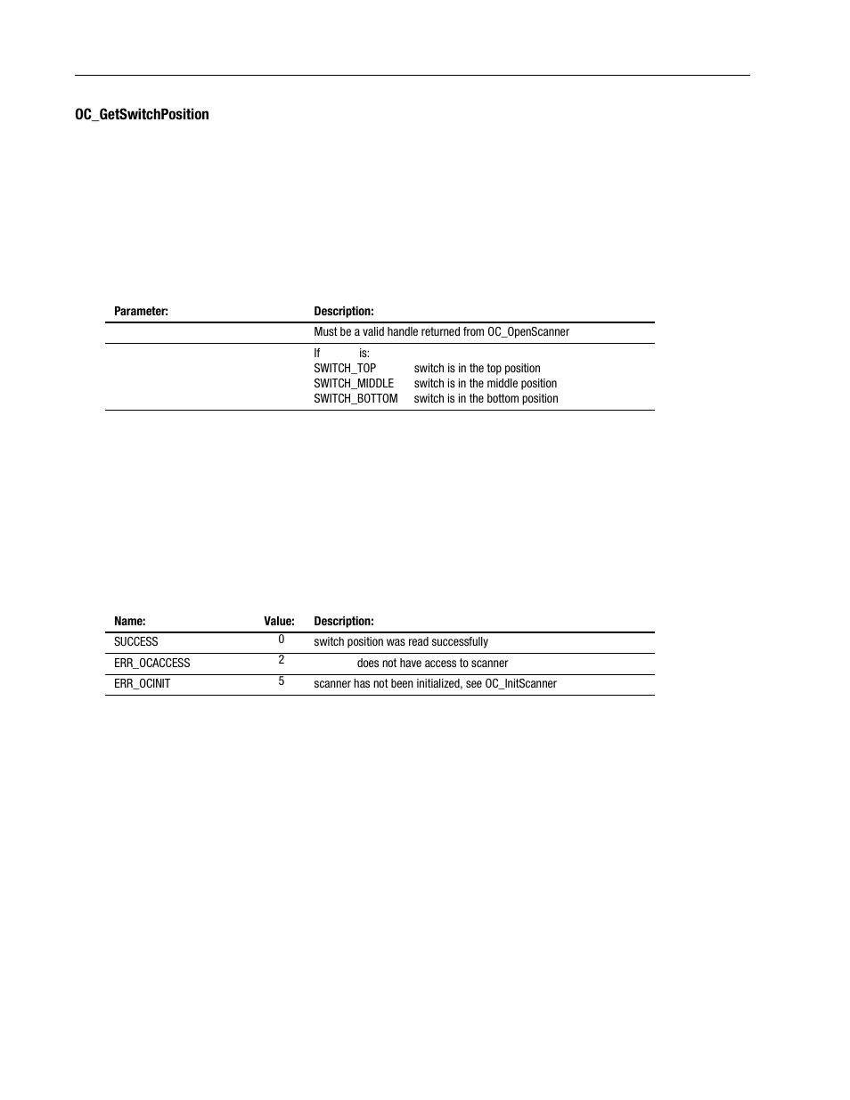 Oc_getswitchposition -40 | Rockwell Automation 1747-PCINT API Software for 1746 I/O User Manual | Page 94 / 155