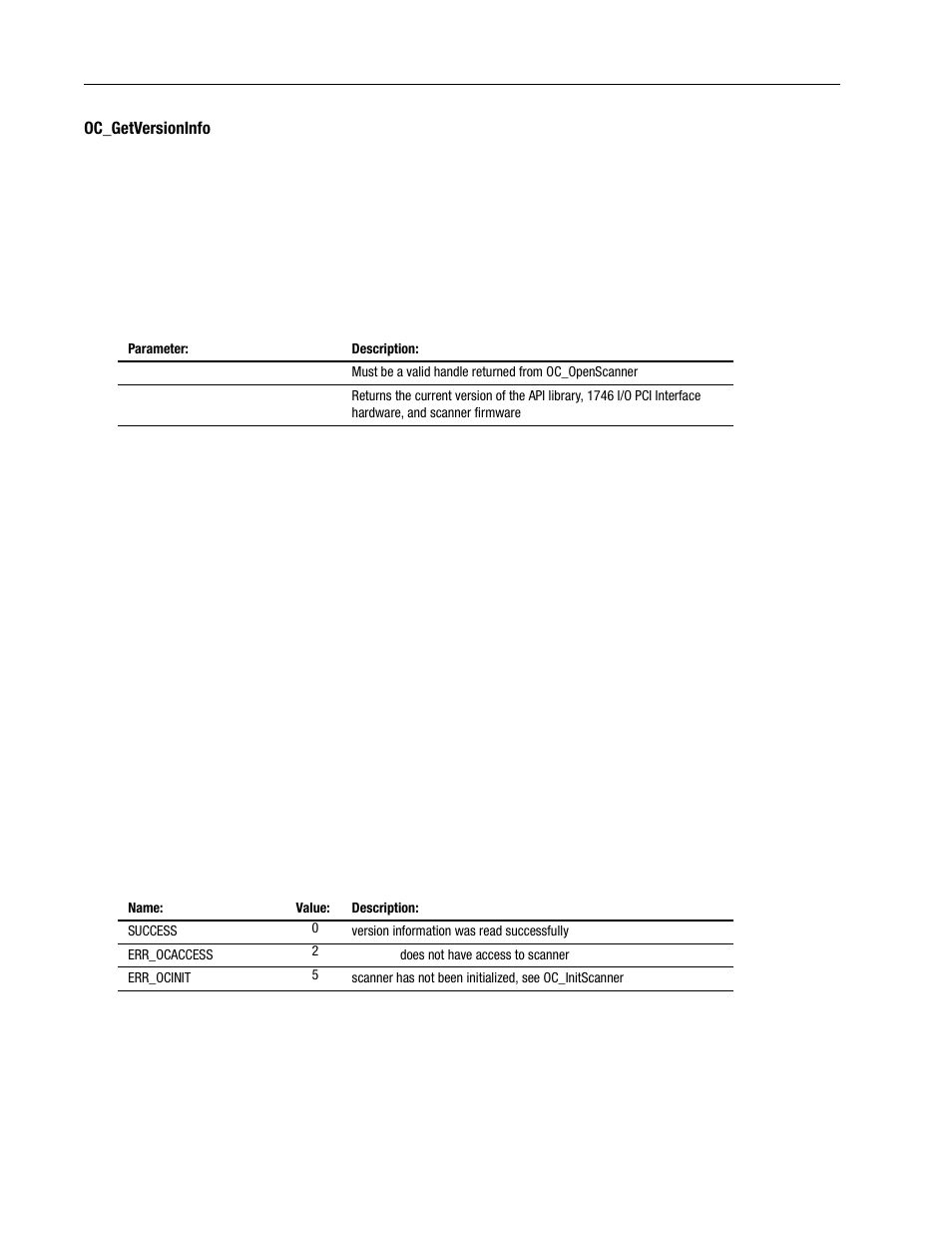 Oc_getversioninfo -44 | Rockwell Automation 1747-PCINT API Software for 1746 I/O User Manual | Page 98 / 155