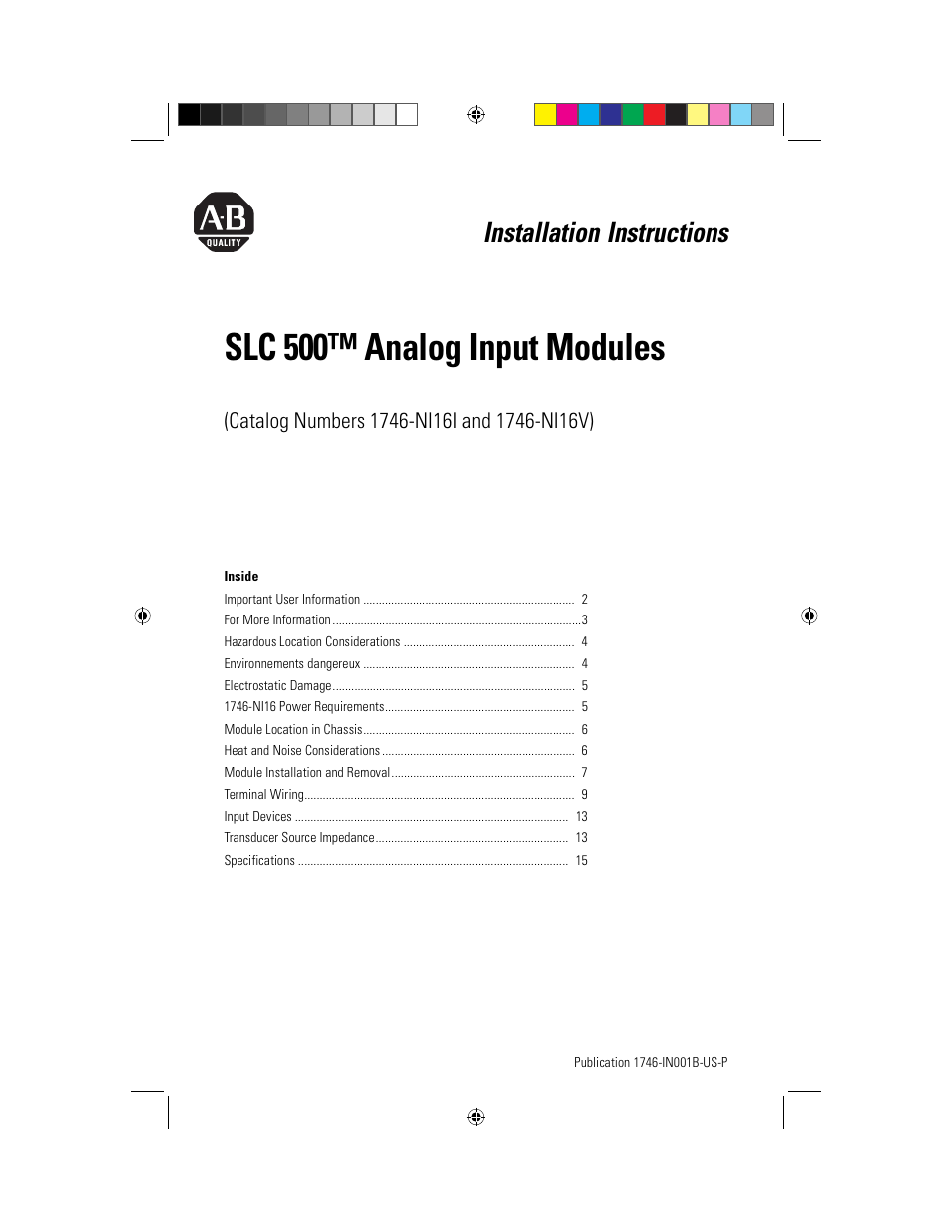 Rockwell Automation 1746-NI16V SLC 500 Analog I/O Modules User Manual | 20 pages
