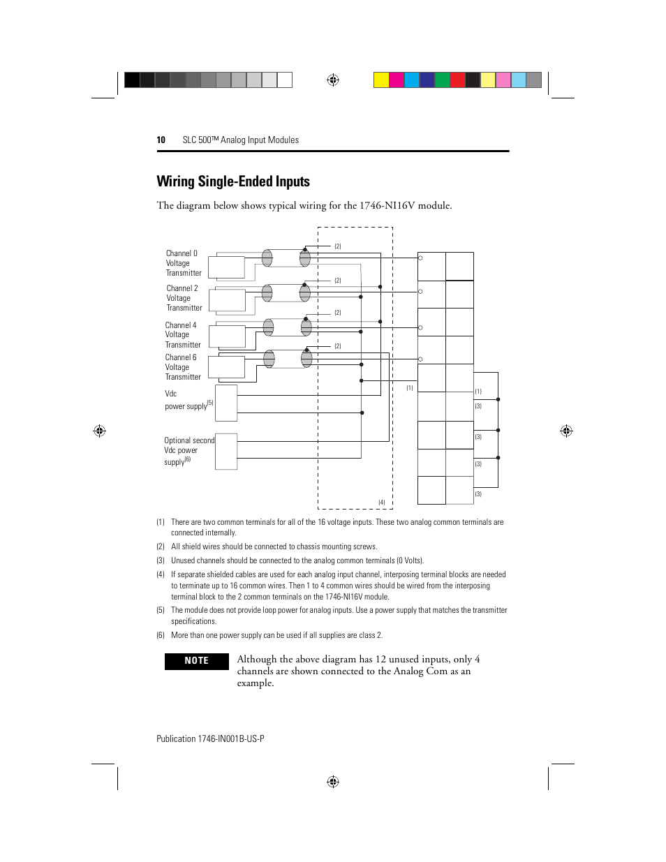 Wiring single-ended inputs | Rockwell Automation 1746-NI16V SLC 500 Analog I/O Modules User Manual | Page 10 / 20