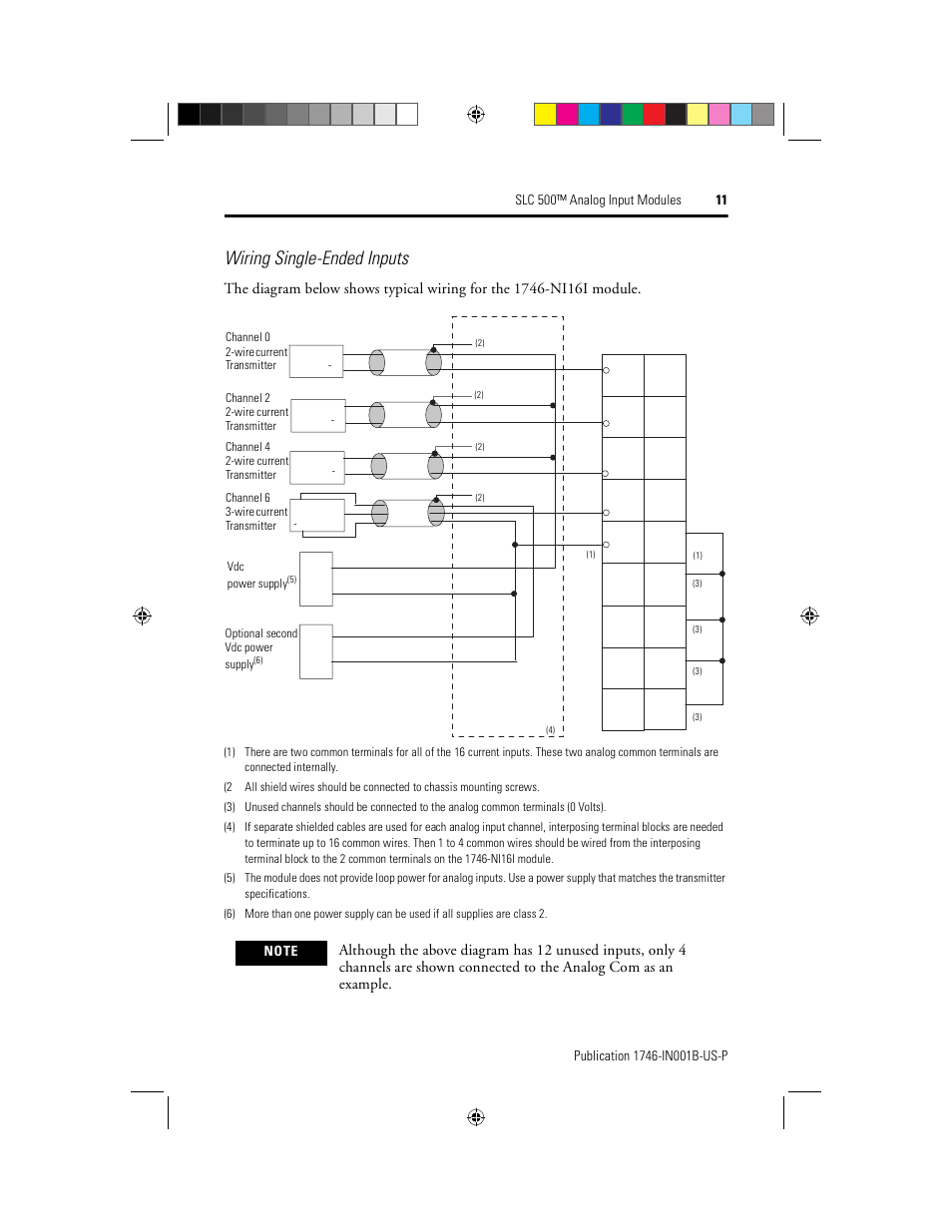 Wiring single-ended inputs | Rockwell Automation 1746-NI16V SLC 500 Analog I/O Modules User Manual | Page 11 / 20