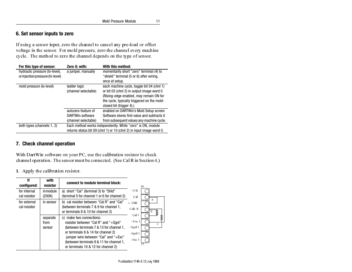 Apply the calibration resistor | Rockwell Automation 1746-MPM INSTALL INSTRUC MOLD PRESSURE User Manual | Page 11 / 24