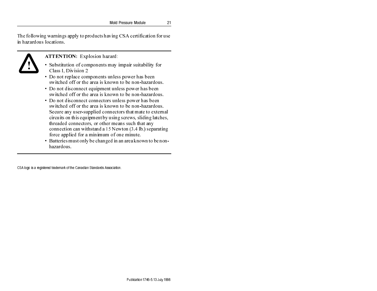 Rockwell Automation 1746-MPM INSTALL INSTRUC MOLD PRESSURE User Manual | Page 21 / 24