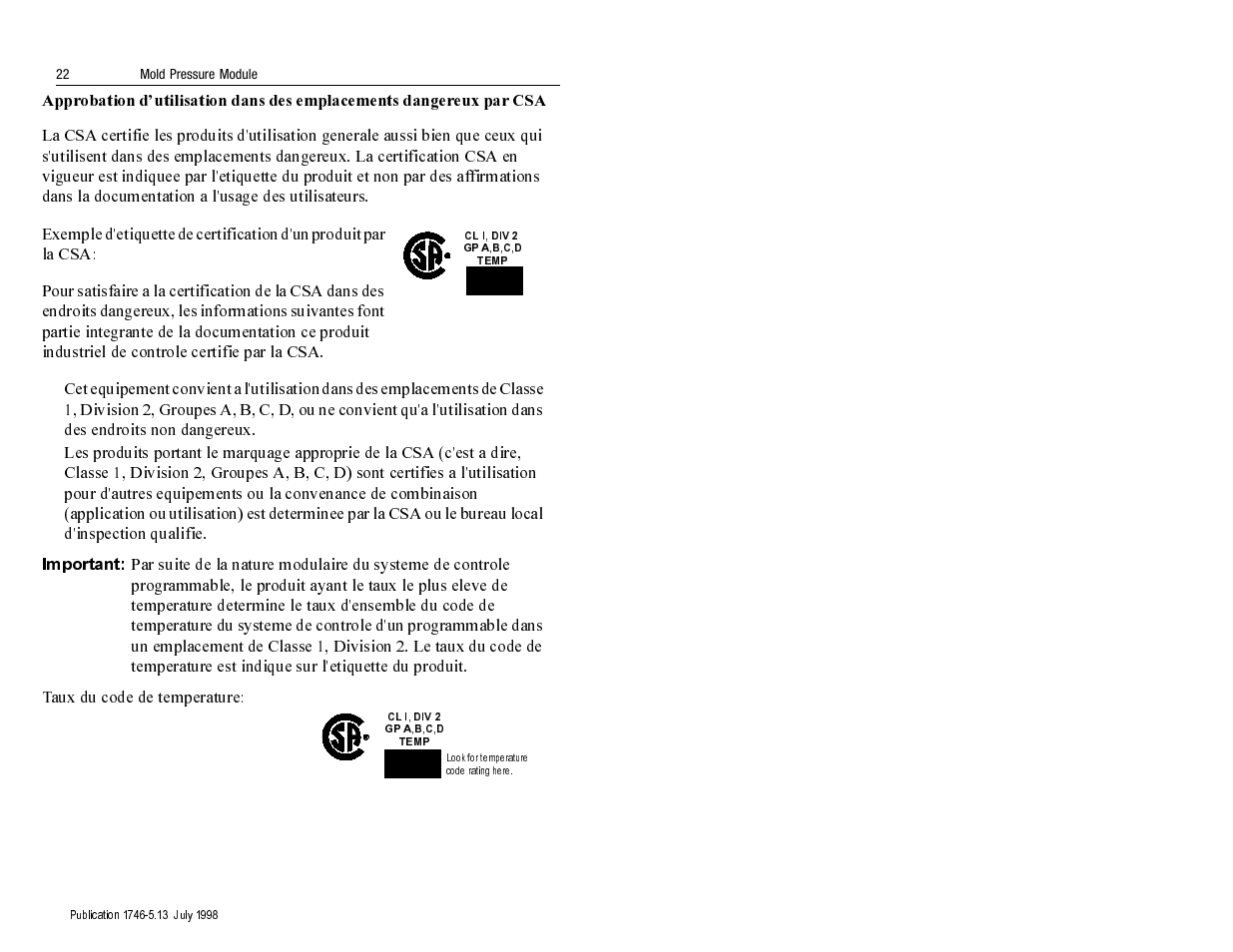 Important | Rockwell Automation 1746-MPM INSTALL INSTRUC MOLD PRESSURE User Manual | Page 22 / 24