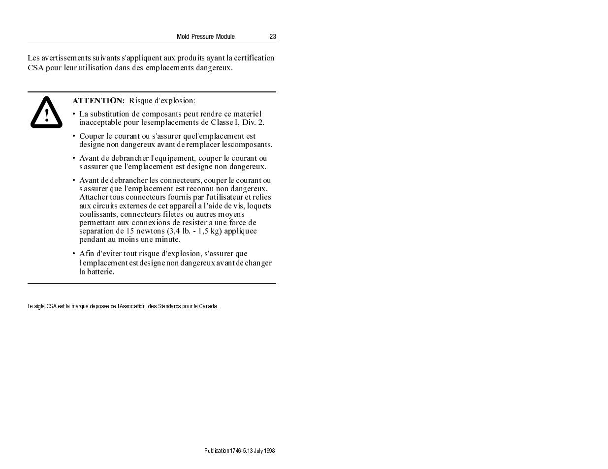 Rockwell Automation 1746-MPM INSTALL INSTRUC MOLD PRESSURE User Manual | Page 23 / 24