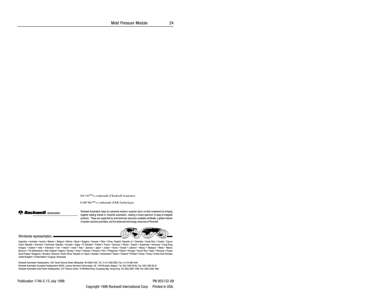 Back cover | Rockwell Automation 1746-MPM INSTALL INSTRUC MOLD PRESSURE User Manual | Page 24 / 24