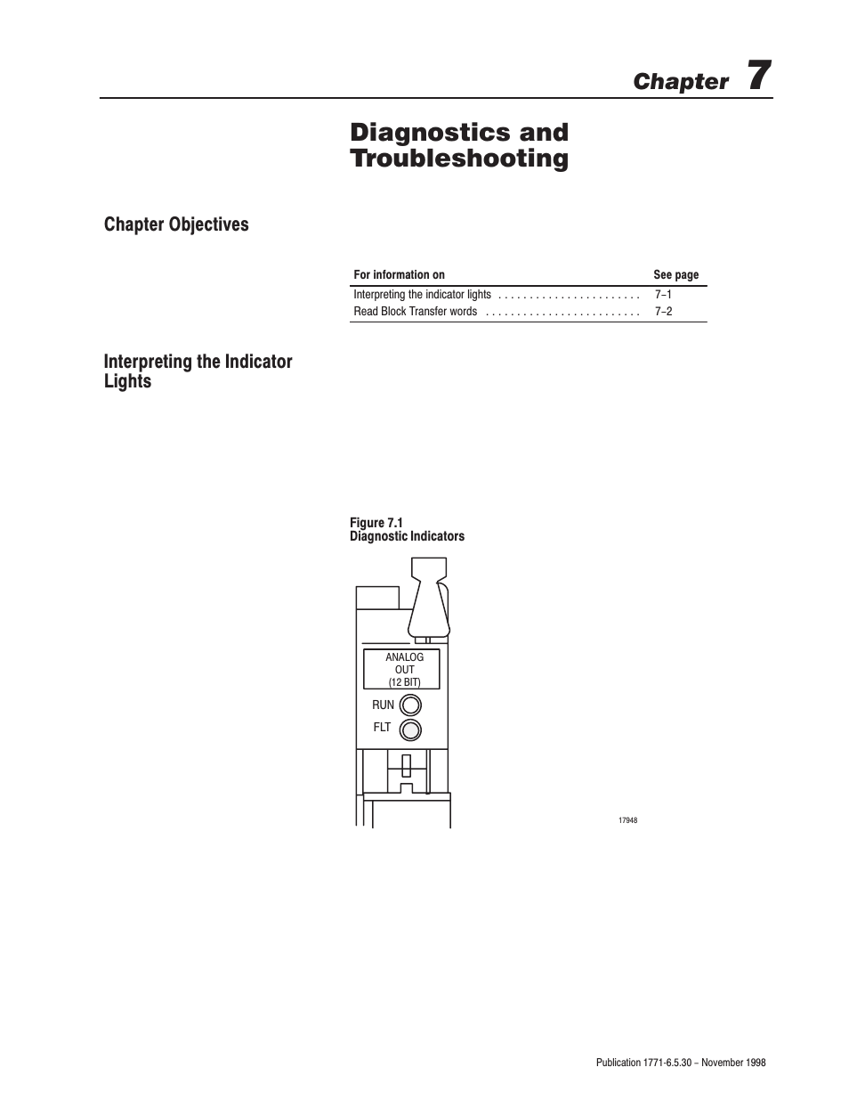 Diagnostics and troubleshooting, Chapter | Rockwell Automation 1771-OFE/B Analog Output Module User Manual User Manual | Page 65 / 84