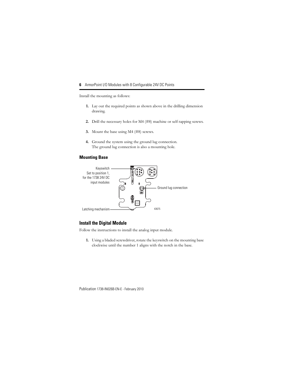 Install the digital module | Rockwell Automation 1738-8CFGM23 ArmorPoint Module with Configurable 24V DC Points User Manual | Page 6 / 20