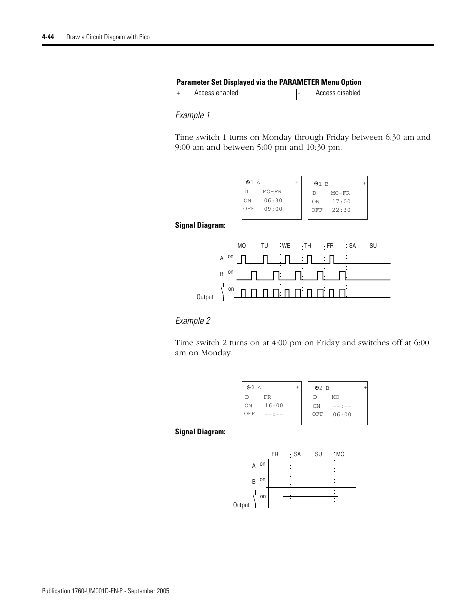 Example 1, Example 2 | Rockwell Automation 1760-xxxx Pico Controller User Manual User Manual | Page 104 / 218