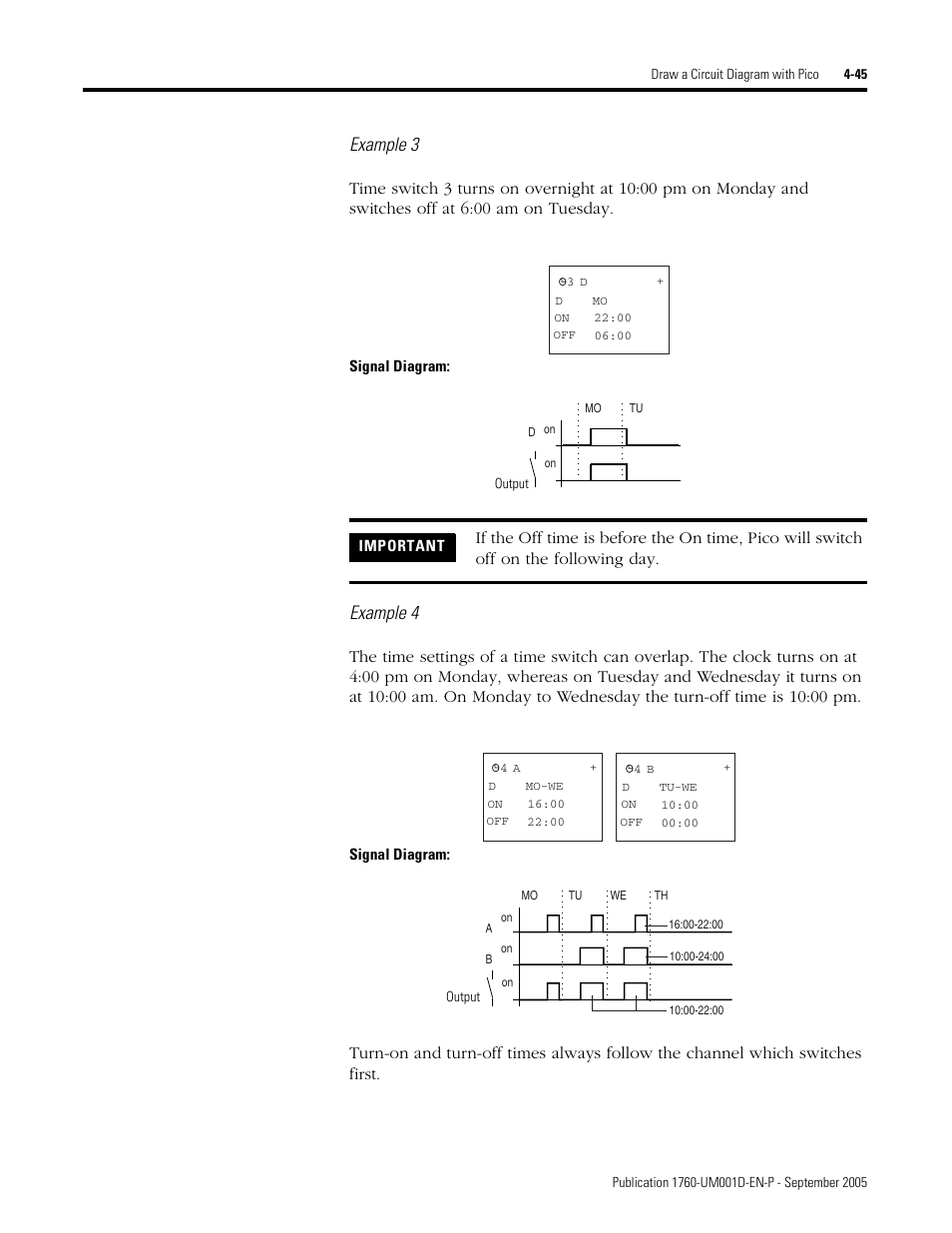 Example 3, Example 4 | Rockwell Automation 1760-xxxx Pico Controller User Manual User Manual | Page 105 / 218