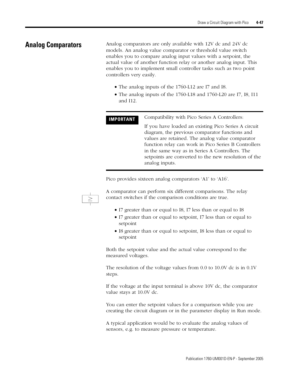 Analog comparators, Analog comparators -47 | Rockwell Automation 1760-xxxx Pico Controller User Manual User Manual | Page 107 / 218