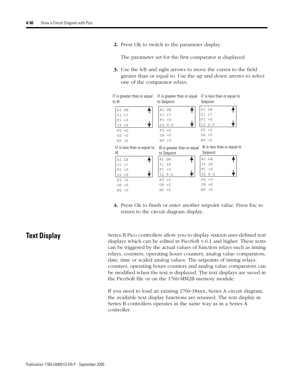 Text display, Text display -50 | Rockwell Automation 1760-xxxx Pico Controller User Manual User Manual | Page 110 / 218