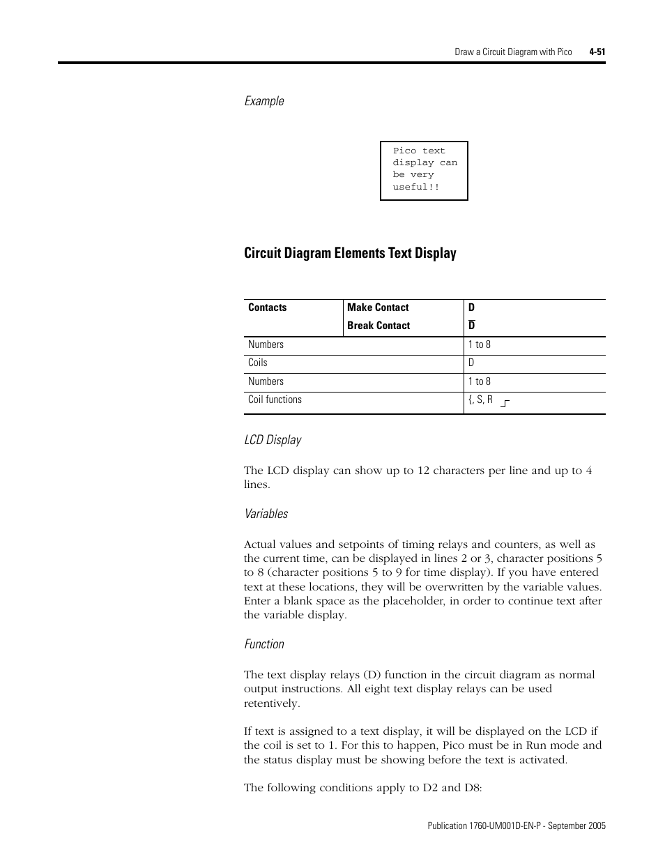 Circuit diagram elements text display | Rockwell Automation 1760-xxxx Pico Controller User Manual User Manual | Page 111 / 218