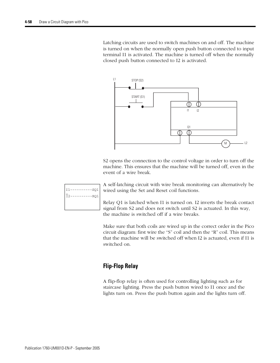 Flip-flop relay | Rockwell Automation 1760-xxxx Pico Controller User Manual User Manual | Page 118 / 218