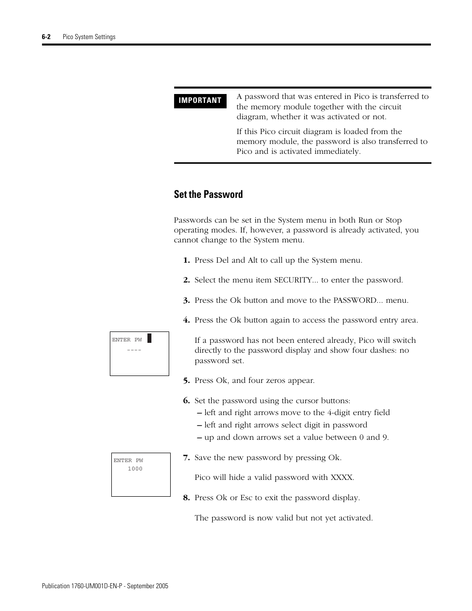 Set the password | Rockwell Automation 1760-xxxx Pico Controller User Manual User Manual | Page 134 / 218