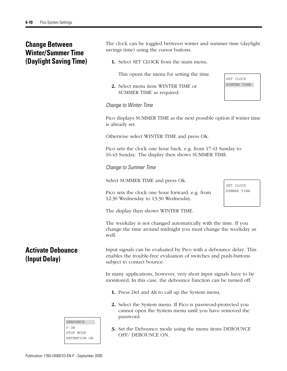 Activate debounce (input delay) | Rockwell Automation 1760-xxxx Pico Controller User Manual User Manual | Page 142 / 218