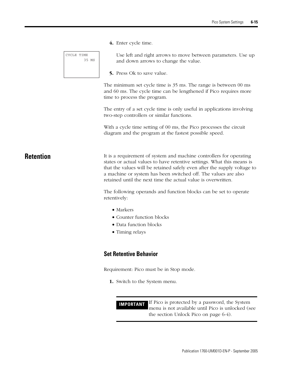 Retention, Retention -15, Set retentive behavior | Rockwell Automation 1760-xxxx Pico Controller User Manual User Manual | Page 147 / 218