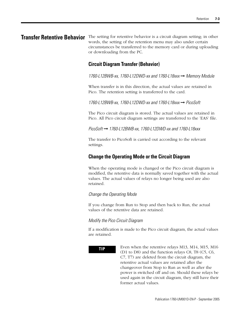 Transfer retentive behavior, Transfer retentive behavior -3 | Rockwell Automation 1760-xxxx Pico Controller User Manual User Manual | Page 153 / 218