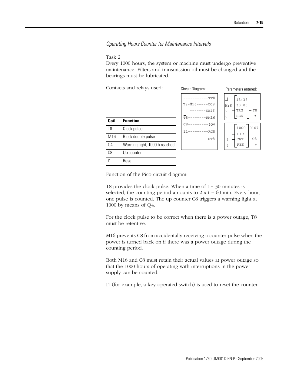 Operating hours counter for maintenance intervals | Rockwell Automation 1760-xxxx Pico Controller User Manual User Manual | Page 165 / 218