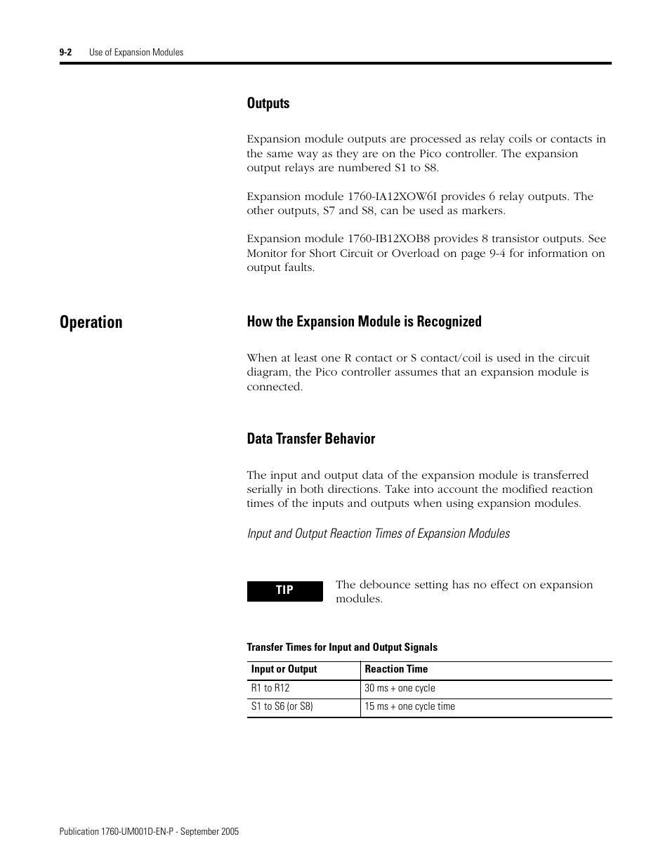 Operation, Operation -2, Outputs | How the expansion module is recognized, Data transfer behavior | Rockwell Automation 1760-xxxx Pico Controller User Manual User Manual | Page 180 / 218