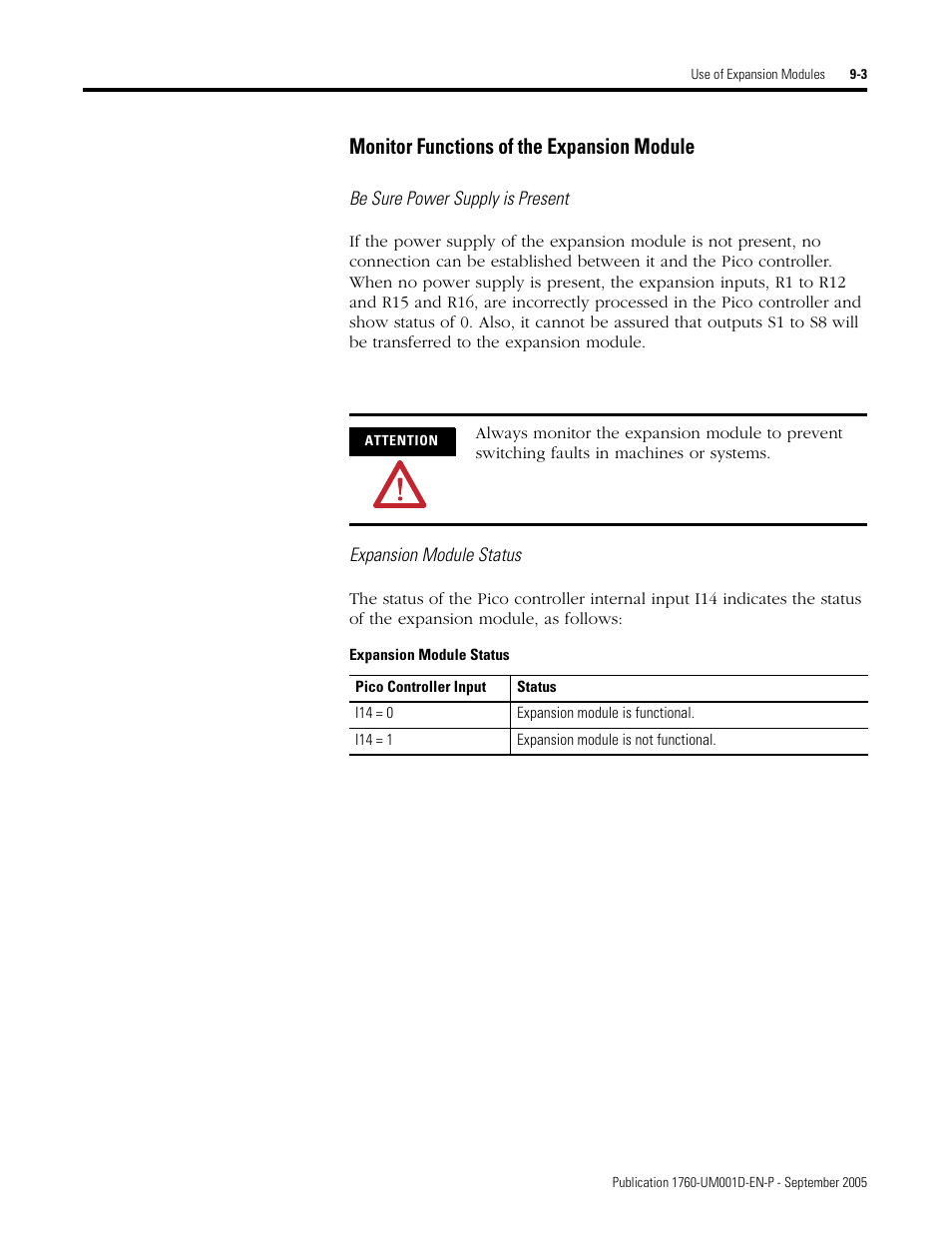 Monitor functions of the expansion module | Rockwell Automation 1760-xxxx Pico Controller User Manual User Manual | Page 181 / 218