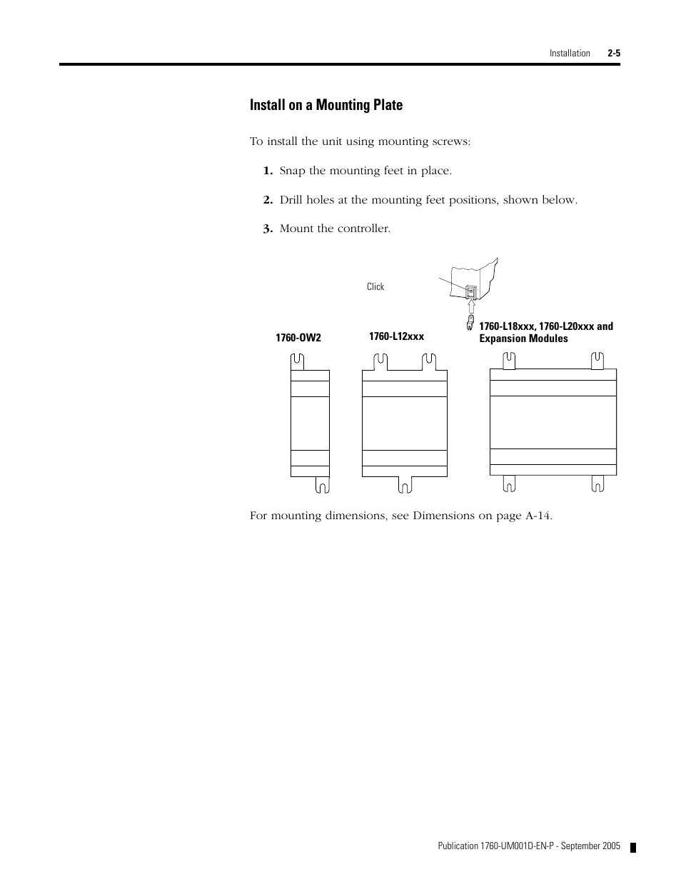 Install on a mounting plate | Rockwell Automation 1760-xxxx Pico Controller User Manual User Manual | Page 29 / 218