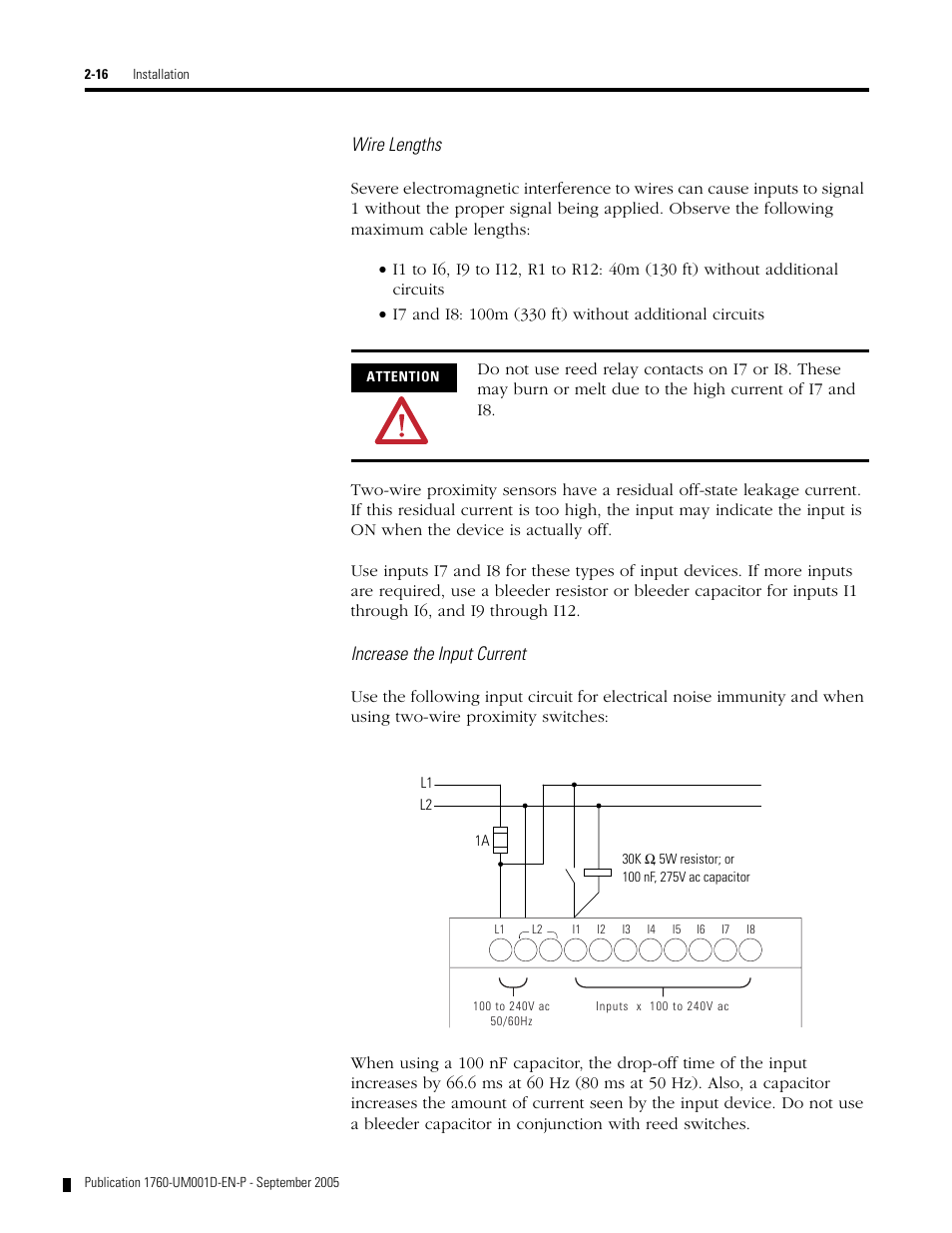 Wire lengths, Increase the input current | Rockwell Automation 1760-xxxx Pico Controller User Manual User Manual | Page 40 / 218