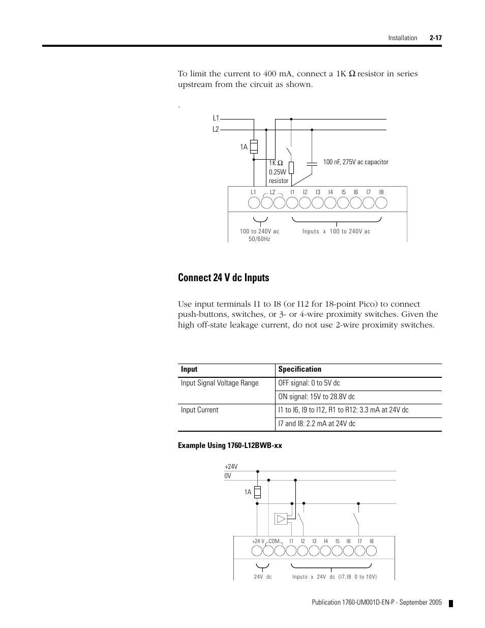Connect 24 v dc inputs | Rockwell Automation 1760-xxxx Pico Controller User Manual User Manual | Page 41 / 218