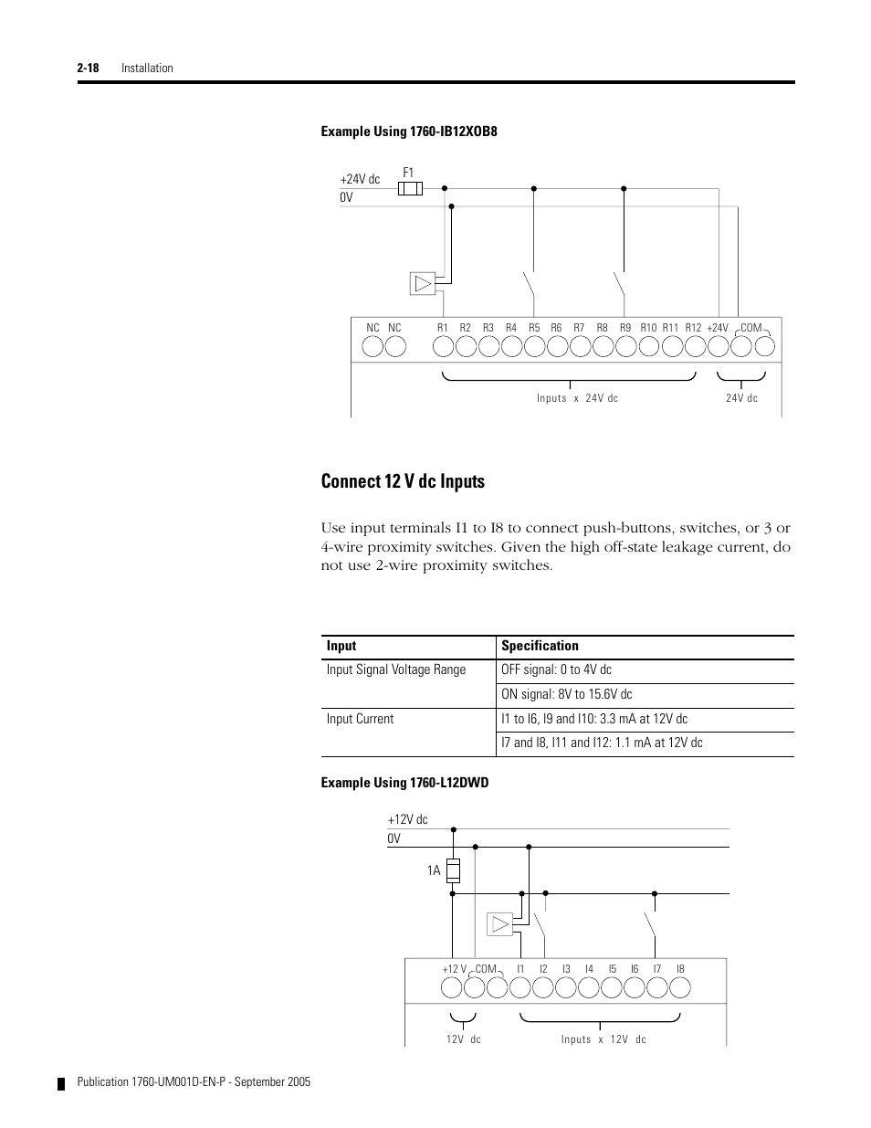 Connect 12 v dc inputs | Rockwell Automation 1760-xxxx Pico Controller User Manual User Manual | Page 42 / 218