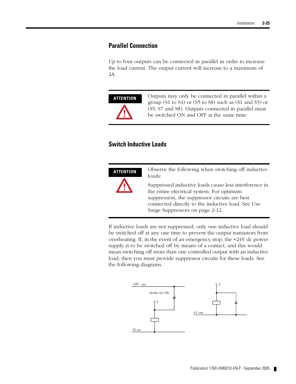 Parallel connection, Switch inductive loads | Rockwell Automation 1760-xxxx Pico Controller User Manual User Manual | Page 49 / 218