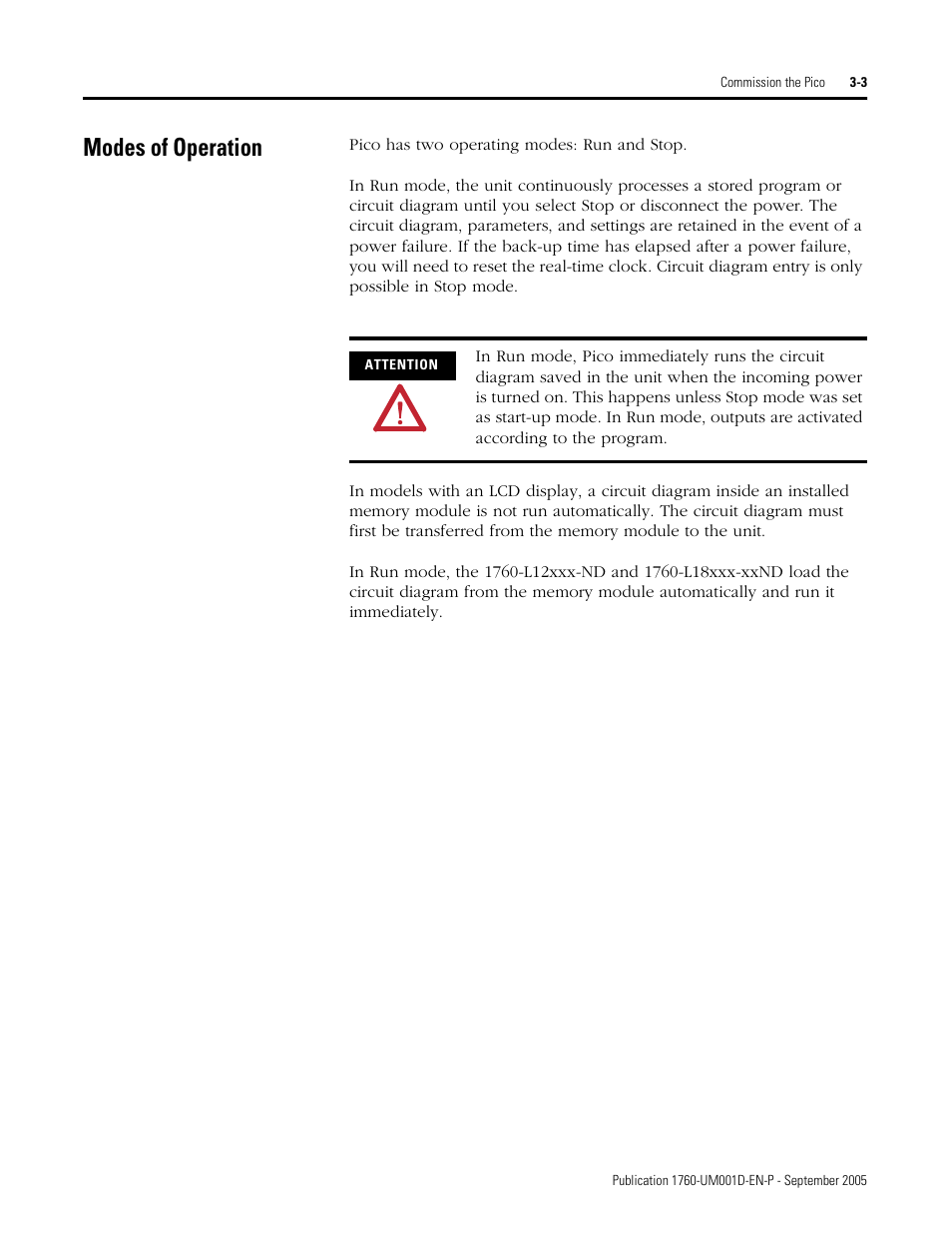 Modes of operation, Modes of operation -3 | Rockwell Automation 1760-xxxx Pico Controller User Manual User Manual | Page 53 / 218