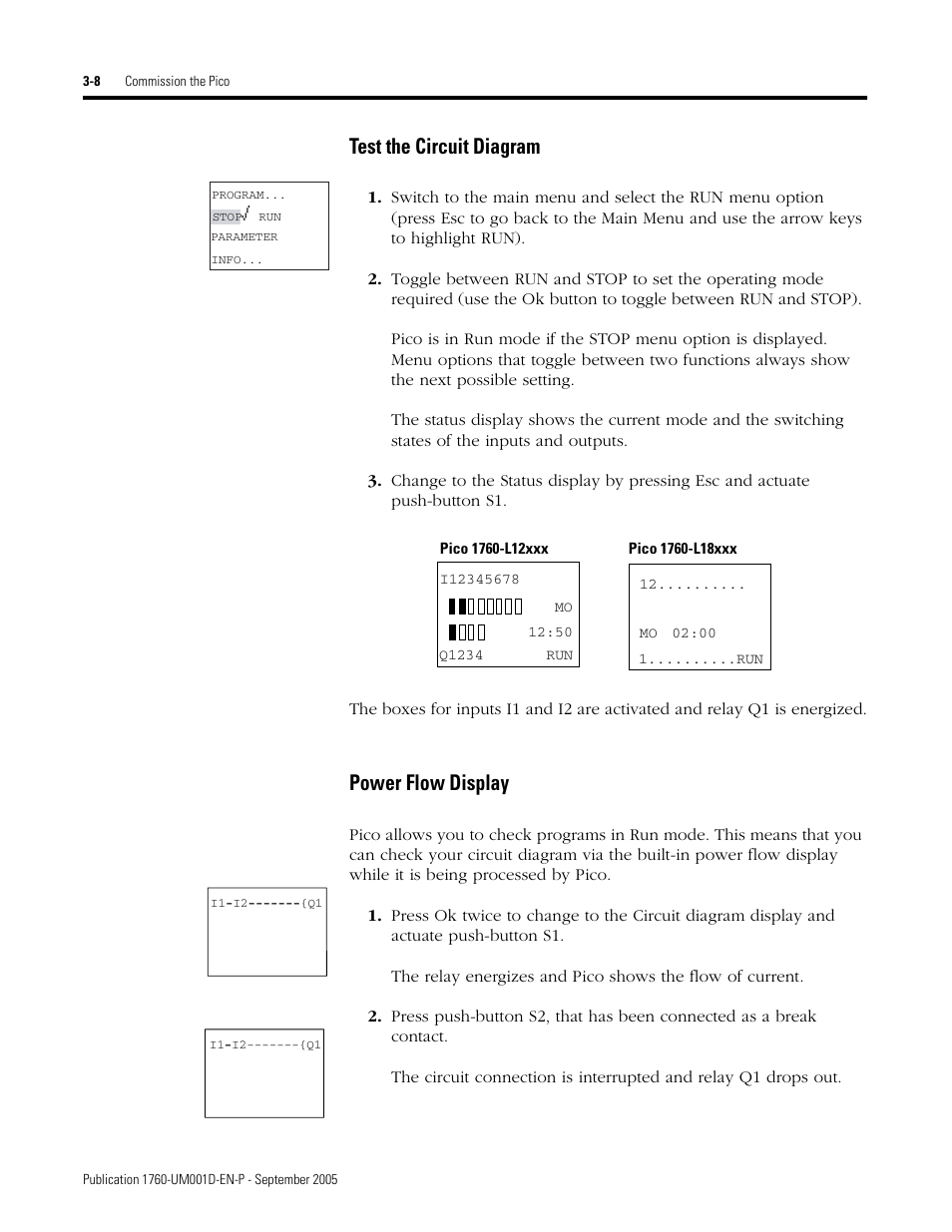 Test the circuit diagram, Power flow display | Rockwell Automation 1760-xxxx Pico Controller User Manual User Manual | Page 58 / 218