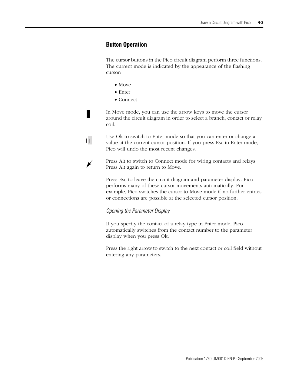 Button operation | Rockwell Automation 1760-xxxx Pico Controller User Manual User Manual | Page 63 / 218