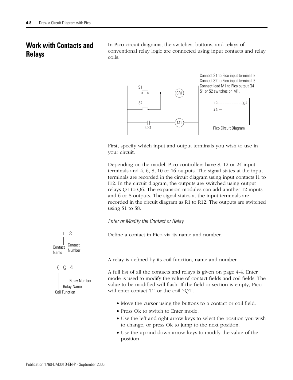 Work with contacts and relays, Work with contacts and relays -8 | Rockwell Automation 1760-xxxx Pico Controller User Manual User Manual | Page 68 / 218