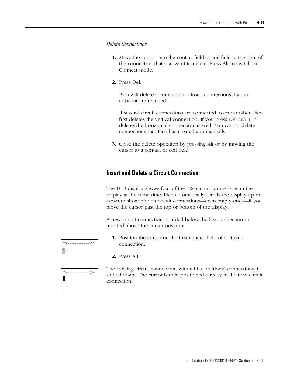 Insert and delete a circuit connection | Rockwell Automation 1760-xxxx Pico Controller User Manual User Manual | Page 71 / 218