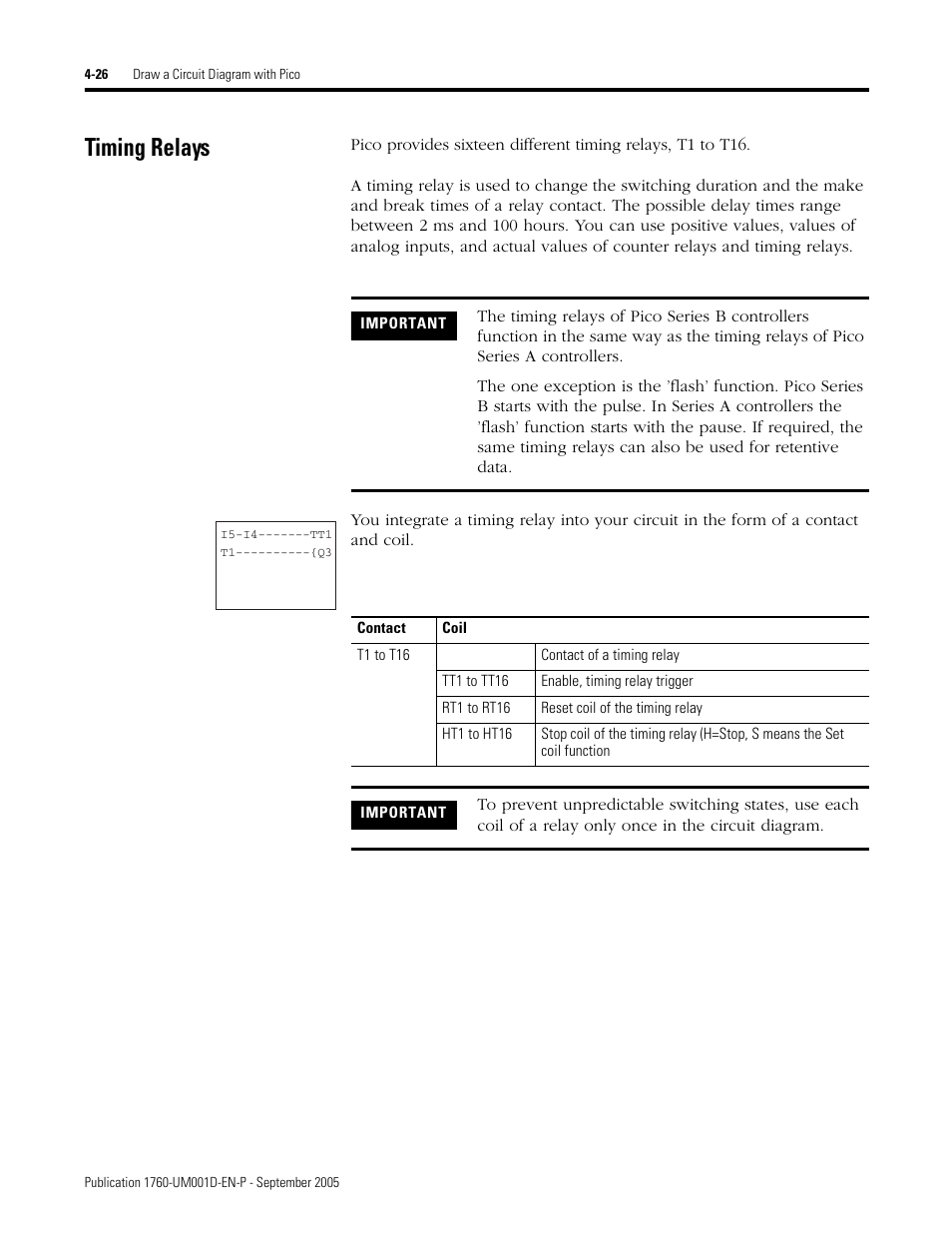 Timing relays, Timing relays -26 | Rockwell Automation 1760-xxxx Pico Controller User Manual User Manual | Page 86 / 218