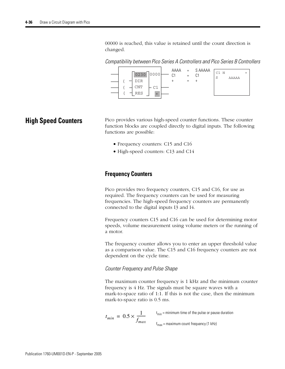 High speed counters, High speed counters -36, Frequency counters | Rockwell Automation 1760-xxxx Pico Controller User Manual User Manual | Page 96 / 218